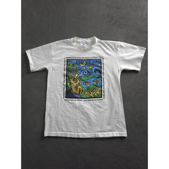 Human-i-tees Other - Vintage 1990s Harmonize With The World Around You Human-i-tees White T-shirt L